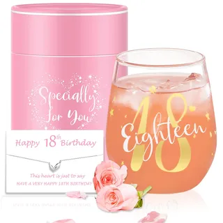 Yalucky 18. Geburtstag Mädchen Junge Weingläser Ohne Stiel Geschenke für Frauen Personalisierte Geschenke Beste Freundin Geschenk Schwester Hochzeitstag Geburtstag Gläser Party Zubehör Weinglas 480ml