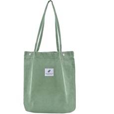 Damen Große Handtasche Kord Shopper Cord Tote Bag für Bücher Reisen Alltag Schule Arbeit Einkaufstasche für Mädchen 40x41cm mint