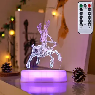 3D Weihnachten Nachtlicht LED Illusion Lampe mit 7 Farben Batteriebetrieben Nachtlichter mit Fernbedienung Nachttischlampe Party Weihnachtsdekoration
