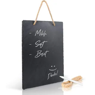 Amazy Schiefertafel (30,5 cm x 20 cm) zum Aufhängen mit Juteband inkl. Kreidestift zum Beschriften – Das wetterbeständige Memoboard – Für stilvolle Notizen und dekorative Botschaften Plus Ersatzband