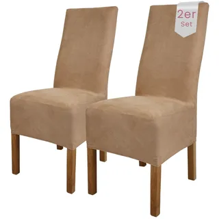 Scheffler Home Stuhlhussen Beige Wildlederoptik 2er Set Leon – Elastische Stuhlbezüge für Esszimmerstühle und Polsterstühle – Waschbare Stretch Hussen, Oeko-TEX® Zertifiziert