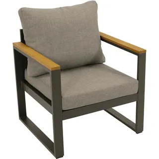 DEGAMO Diningsessel Loungesessel KAMPALA, Alu anthrazit + Akazie, Polster grau - Grau