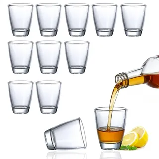QSHXXROI Schnapsgläser Glas, Tequila Gläser, 30ml Schnapsgläser Set, Likörgläser Dicke Basis, für Schnäpse, Wodka, Ouzo, Sambuca, Spülmaschinenfest - 12 Stück