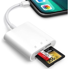 [Apple MFi-Zertifiziert] SD Kartenleser iPhone, Lightning SD&Micro SD Lesegerät für Spiegelreflexkameras mit Zwei Steckplätzen für SD Karten, Speicherkartenadapter für Fotografie mit Ladeanschluss