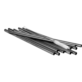 Buddy ́s Bar - Wiederverwendbare Trinkhalme, 10 Strohhalme im Set + 1 Reinigungsbürste, spülmaschinenfest, umweltfreundlich, nachhaltig & plastikfrei, 21,5 cm Länge, Gunmetal-Look
