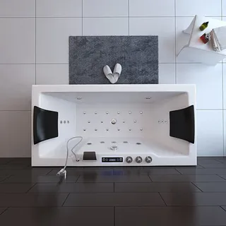 HOME DELUXE - Whirlpool - LAGUNA M PURE - Weiß, Maße: 180 x 90 x 55 cm - inkl. Radio, Heizung und Lichttherapie I Whirlwanne für 2 Personen, Indoor Badewanne - Weiß