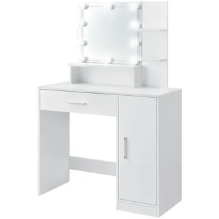 ML-Design Schminktisch Weiß mit LED-Beleuchtung Spiegel 90x38x137cm aus MDF Holz