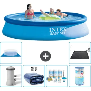Intex runder aufblasbarer Easy Set-Schwimmpool – 396 x 84 cm – Blau – inklusive Pumpe Sonnensegel - Wartungspaket - Filter - Bodenplane - Solarmatte