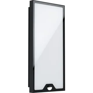 EGLO LED Außen Wandlampe Casazza, Außenleuchte mit Bewegungsmelder, Dämmerungssensor, Wandleuchte aus verzinktem Stahl, Schwarz, Kunststoff, Weiß, LED Außenlampe warmweiß, IP44, H 42 cm