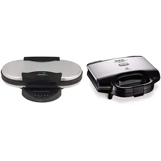Tefal Doppel-Herzwaffeleisen WM311D [1200W] & Ultracompact Sandwichmaker SM1552 [für dreieckige Sandwichtoasts; antihaftbeschichtete Platten; leichte Reinigung; kein Anbrennen; 700W Sandwich-Grill]
