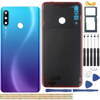 YHX-OU Akkudeckel für Huawei P30 Lite 48MP Nova 4E Backcover Akkufachdeckel Batterieabdeckung Rückseite+ Montagewerkzeug+ SIM Cato Pin und Cato+Werkzeug zerlegen (Blau)