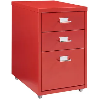 [en.casa] Rollcontainer Kökar , Rot , Metall , 3 Schubladen , 28x48x41 cm , Büromöbel, Schreibtischcontainer, Rollcontainer