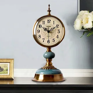 IDAMAKON Vintage Tischuhr, Vintage Messing Standuhr, Antike Metall Schreibtischuhr batteriebetrieben, Antike Stille Uhr, Tischuhr aus Messing für Wohnzimmer, Regal, Kamin, Büro