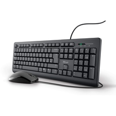 Trust Taro USB-Tastatur und Maus, kabelgebunden, italienisches QWERTY-Layout, für PC/Laptop/Notebook Mac/Windows, Kabel von 1,8 m, Tastatur flüssigkeitsbeständig, ergonomisch, schwarz