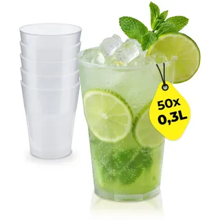Silverkitchen 50x Cocktail Plastikbecher 0,3 L – Stapelbare Mehrweg Partybecher - Spülmaschinenfeste Hartplastik Becher für Events, Partys & Gastro