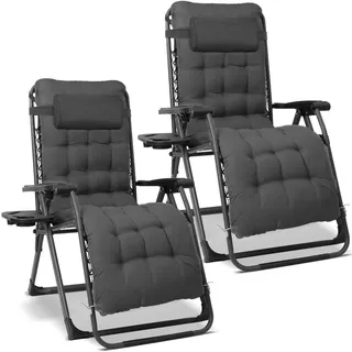 Modante Garten-Relaxsessel-Set , Schwarz, Dunkelgrau , Metall, Textil , 68x88x110 cm , klappbar, inklusive Armlehnen, Nackenkissen abnehmbar , Gartenmöbel, Gartenliegen, Liegestühle