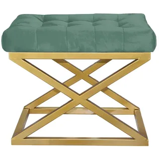 Atelier Del Sofa Stylish Pouffe with Metal Frame, 50 cm Width, 42 cm Height, 40 cm Depth | 100% Polyester Babyface, Elegant Gold & Green Design | Perfect for Modern Living Spaces