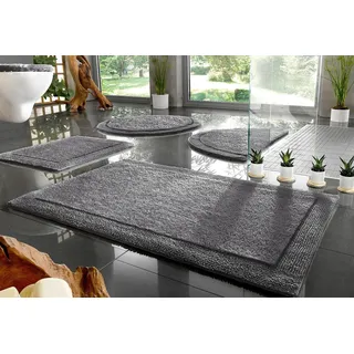 my home Badematte »Kapra, Badvorleger, Badezimmer Teppich« Höhe 14 mm beidseitig nutzbar   fußbodenheizungsgeeignet   strapazierfähig mit Bordüre, Badteppich, Badematte, Baumwolle, grau