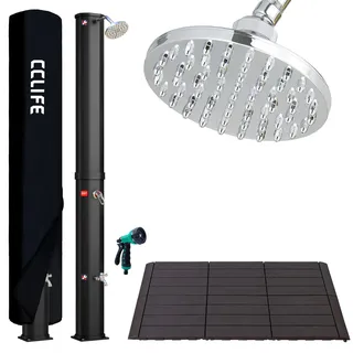 CCLIFE Solardusche 35L mit Kunststoffboden und Handbrause Solar Gartendusche Pooldusche Regendusche Außendusche Garten Brause warmes Wasser