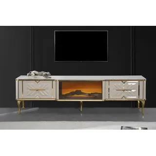 Wohnzimmer Sideboard weiß + gold Kamin Luxus RTV Lowboard Exclusive - Weiß