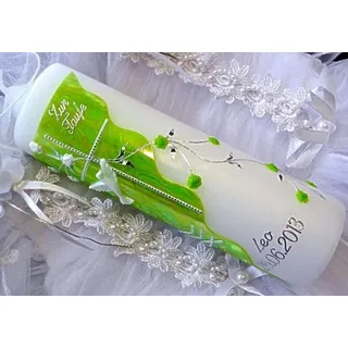 Taufkerze Kommunionkerze Junge Mädchen 250/70 mm VT-04 inkl. Zubehör für selbstbeschriften