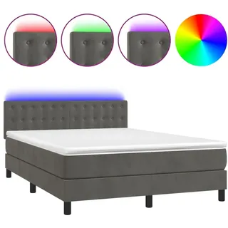vidaXL Boxspringbett mit Matratze & LED Dunkelgrau 140x190 cm Samt - Grau