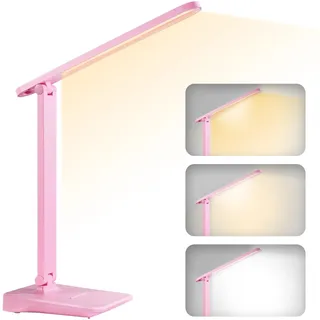 Diboniur Schreibtischlampe LED Kabellos, Tischlampe 3 Temperaturmodi und Einstellbare Helligkeit, Akku 1800mAh, Faltbar, Touch-Steuerung, Desk Lamp Geeignet für Lesen Nachttisch, Büro, Kinder, Rosa