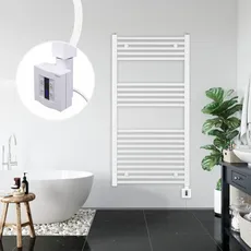 anapont elektrischer Badheizkörper 1175x600 - weiß gerade - Timer-Funktion - Handtuchheizkörper - Badheizung elektrisch - Handtuchheizung - Made in Germany