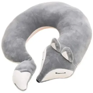 Maibar Reisekissen Karikatur Tier Fuchs Nackenkissen Nackenhörnchen Flugzeug Leicht Erwachsener U-Förmiges Kissen Flugzeuge Auto Zug (Grau)