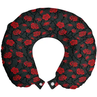 ABAKUHAUS Rot und Schwarz Reisekissen Nackenstütze 2er Pack, Romantische Vintage Rose Schaumstoff Reiseartikel für Flugzeug und Auto, 30x30 cm, Koksgraue Schwarz Rot