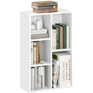 HOMCOM Bücherregal Standregal mit 5 Ebenen Regal Aufbewahrungsregal Würfelregal für Wohnzimmer, Schlafzimmer, Büro, Weiß