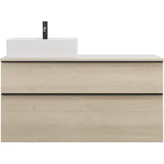 Burgbad Eqio Keramik-Aufsatzwaschtisch quadratisch, links, inklusive Waschtischunterschrank mit 2 Schubladen, Breite 1200mm, SGUQ120LF3180C0001G0252, Farbe: Eiche Dekor Cashmere / Eiche Dekor