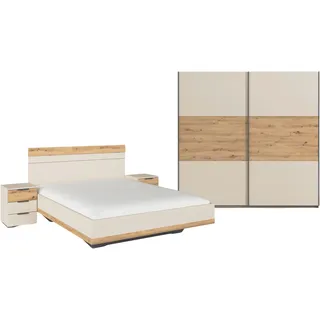 Rauch "Komplettschlafzimmer Schlafzimmer Schlafzimmermöbel SAJO", Set, Set: Kleiderschrank mit/ohne Spiegel, Bett in 2 Breiten, 2 Nachttische, 4 Stk. tlg. optional mit Spiegel, am Kleiderschrank MADE IN GERMANY, champagner, eiche artisan),