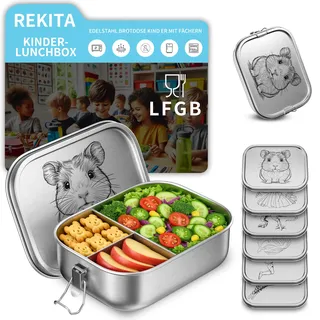 REKITA Edelstahl Brotdose Kind er mit Fächern, 850ML Bento Box, Jausenbox Lunchbox, Personalisierte Brotdose Lässig, Vesperdose, Snackbox für Schule, Ausflüge, Kindergarten