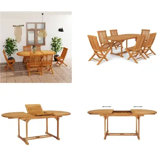 vidaXL 7 tlg. Garten Essgruppe Massivholz Teak - Garten Essgruppe - Garten Essgruppen - Gartenmöbel-Set - Gartenmöbel-Sets - Braun