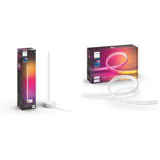 Philips Hue Gradient Signe Stehleuchte weiß 1800lm & Gradient Ambiance LED Lightstrip 2m Basis, Weiß, 929002994901