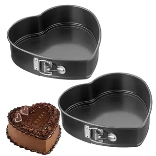 Penbinmall 2 Stück Backform Herz 12CM, Kuchenform Springform mit Antihaftbeschichtung, Herzbackform Kuchenform mit Flachboden, Kleine Kuchenbackformen mit Flachboden für Kuchen Backen, Schwarz