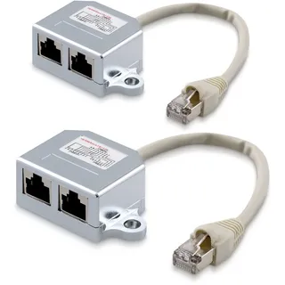kwmobile 2X Netzwerkkabel Splitter Anschlussverdoppler - Netzwerk ISDN Adapter LAN Verteiler - T-Adapter - Netzwerk Kabel auf 1x ISDN 1x Ethernet
