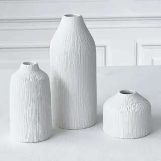 Kate Aspen Boho-Keramik-Vasen für weiße Knospen (3er-Set) – Boho-Blumenvase für Pampasgras, Eukalyptus, trockene Blumen und Pflanzen | Regaldekoration, Kamindekoration, Moderne Bauernhaus-Dekoration