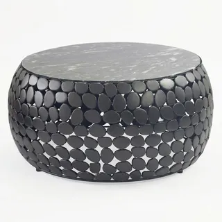 Wohnling Couchtisch rund Schwarz Marmor 65 x 32 cm