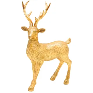 Keramik Dekofigur, Moderne Deko-Statue, Landhaus-Skulptur als Hirsch in Gold - Glitzer, stehend, L/B/H: 19 x 9 x 28cm