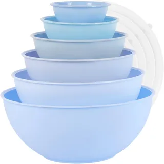 BoxedHome 12-teiliges Salatschüssel mit Deckel aus BPA-freiem Kunststoff, ZartesBlau - Stapelbare Rührschüssel Set, Wiederverwendbare, Spülmaschinenfest, Ideal für Camping, Picknick, Backen und Kochen