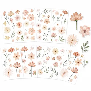 9 Blatt Boho Blumen Wandtattoo, Abnehmbare Kleine Gänseblümchen Wandsticker | Blumenmotive Pflanzen Deko, Gemütliche Wandaufkleber für Mädchenzimmer, Kinderzimmer, Schlafzimmer, Wohnzimmer, Flur, Bad
