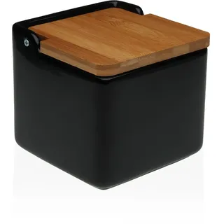 DRW Salzstreuer aus Keramik, Schwarz, mit Deckel, 11,5 x 12,2 x 12,2 cm