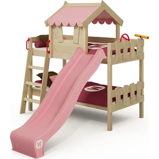 WICKEY Kinderbett Hochbett CrAzY Fancy - Plane Hausbett 90 x 200 cm, Etagenbett – pastellpink - Pink