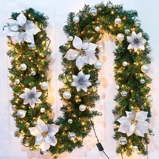 FGHB Weihnachtsgirlande, 2.7M / 9FT mit Beleuchtung, batteriebetrieben mit 30 LED, für Haus, Treppe, Kamin, Haustür, Terrasse und Garten, Weihnachtsdeko Girlande