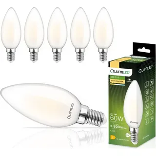 Lumiled B35 E14 LED Lampe 7W (ersetzt 60W), 806 Lumen, Vintage Filament Milch Glas Leuchtmittel Kerze Kerzeform 3000K Warmweiß Lampen 360° Strahlwinkel Glühbirnen Kerzenbirnen 6er-Pack