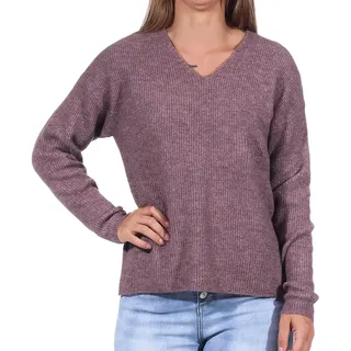 Only Damen Warmer Strickpullover | Knitted Basic Stretch Sweater | Langarm V-Ausschnitt Shirt ONLCAMILLA, Farben:Braun, Größe:S