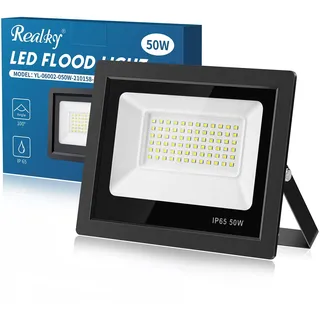 Realky 50W LED Strahler, LED Strahler Außen 72LEDs Solarleuchten IP65 Wasserdichte 5000LM Außenstrahler 6500K Fluter Kaltweiß Scheinwerfer für Garten, Innenhöfe, Garagen