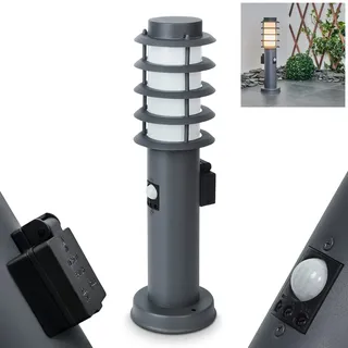 HOFSTEIN Wegeleuchte Tunes, Außenwegeleuchte mit Bewegungsmelder und Steckdose aus Metall/Kunststoff in Anthrazit/Weiß, Sockelleuchte für Garten, Außenbereich, Hof, Terrasse, Höhe 45,5cm, E27, IP44